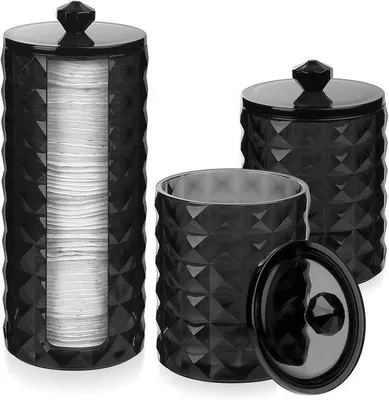 Productafbeelding van Drie stuks wattenschijfjeshouders - zwarte wattenschijfjeshouders - wattenschijfjeshouders - opbergdoos - badkamerorganizer voor de badkamer - make-uptafel - cosmetica - make-up - wattenstaafjes - haarspelden - opbergdoos