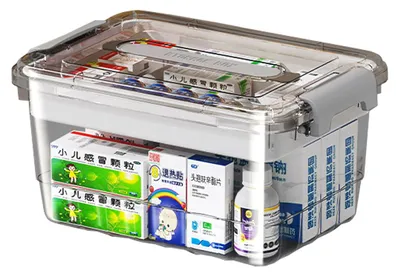 Image de Boîte de rangement pour médicaments, armoire à pharmacie, trousse de premiers secours, grande boîte à médicaments avec poignées et compartiments amovibles, pour médicaments, cosmétiques, boîte à outils, 22 × 30 ×