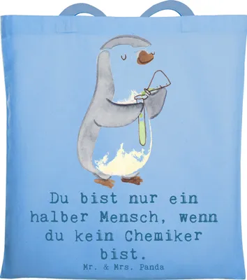 Produktbild von Mr. & Mrs. Panda Schultasche Chemiker Herz - Sky Blue - Geschenk, Forschung, Labor, Tote Bag, Shopping Tasche, Laptoptasche, Einkaufstasche, Studium, Spruch, Beruf
