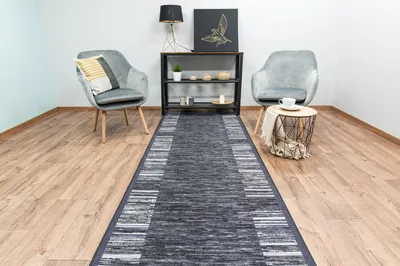 Produktbild von Läufer ADAGIO 100x300 cm Kurzflor Designer Teppichläufer in Dunkelgrau Antirutsch Streifen Muster Gel Basis Teppich