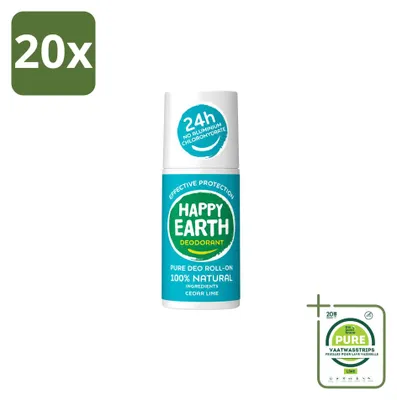 Produktbild von 20 x Happy Earth Deodorant Roll-On Cedar Lime 100% Natürlich 75 ml - Großpackung - 20 Stücke