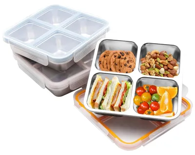 Imagen del producto de Omgoods - Contenedor de acero inoxidable con 3 compartimentos para comidas organizadas