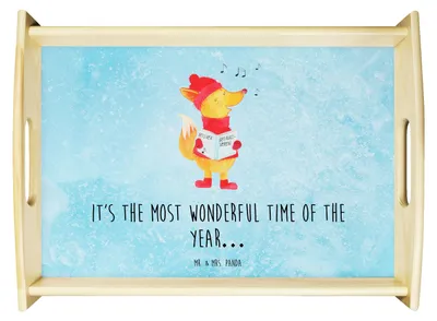 Produktbild von Mr. & Mrs. Panda Sofa Tablett Fuchs Sänger - Eisblau - Geschenk, Weihnachtslieder, Weihnachten, Küchentablett, Servier, Heiligabend, Singen, Holztablett, Serviertablett
