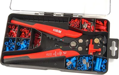 Immagine prodotto di Set pinza crimpatrice manuale 4 in 1 ,kit pinza pressatrice per terminali elettrici, pinza per connettore auto, spelafili per cavo rete, strumento crimpatura connettori e coperture di protezione 0.5 - 6.0 mm, 199 pezzi