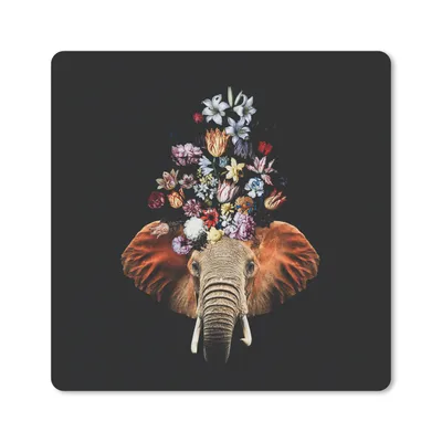 Produktbild von MuchoWow® Mauspad Mousepad Elefant - Blumen - Farben 20x20 cm - Mousepads - Maus Mat - Pad - Mausunterlage - Desk Mat - Bureauartikeln