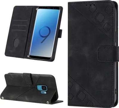 Produktbild von Hülle für Samsung Galaxy S9 Plus Prägung Flip Leder Brieftasche Schutzhülle mit Ständer Schwarz