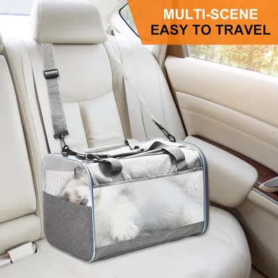 Produktbild von Tragetasche für Hunde - tragbar und mit Schulterriemen - ideal für Reisen - robuste Transportbox - für Katzen - Transporttasche - für Hunde - Flugzeugkabine - grau