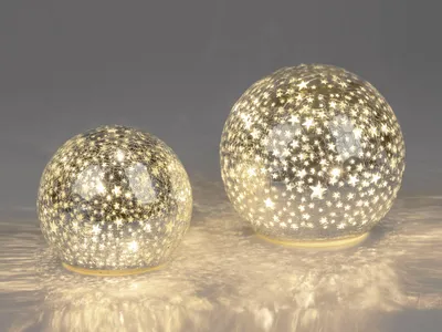 Produktbild von 2er Set LED Deko Kugeln STERNE silber 12 + 15cm mit Craquele-Optik Formano W25