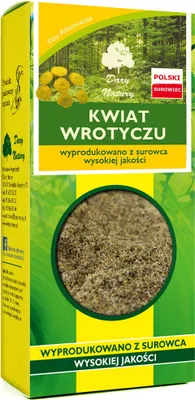 A product box for dried rainfarn flowers, showing a picture of the flowers and forest scenery, along with product information.