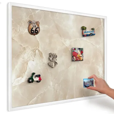 Produktbild von Magnettafel 80x60 cm mit weißem Rahmen - Magnetische Metalltafel, Magnetpinnwand zur Wandmontage für Wohnzimmer, Küche, Flur, Kinderzimmer und Büro - Marmormuster