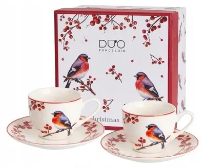Produktbild von Duo Christmas Porzellan Espressotassen 2er Set mit Vögelmotiv