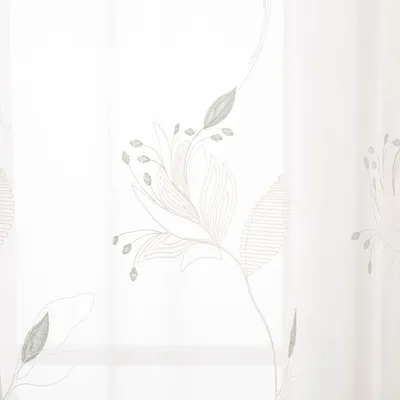 Produktbild von Gardinenstoff Meterware Voile Stickerei Blätter weiß grün 280cm