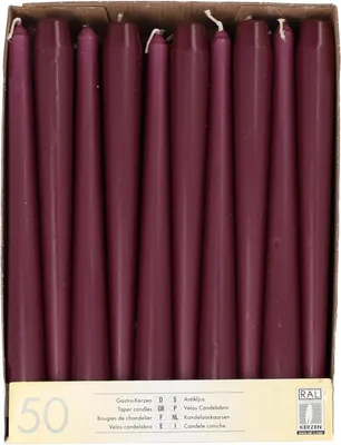 Immagine prodotto di 50 candelabri, diametro 2,2 cm, altezza 25 cm, colore viola