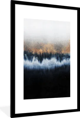 Produktbild von MuchoWow® Gerahmtes Poster Abstrakt - Gold - Luxus - Blau 60x90 cm - Poster mit Schwarzem Bilderrahmen Wandposter Rahmen Foto Bilder - Dekoration - Wandposter Wohnzimmer - Hochwertig