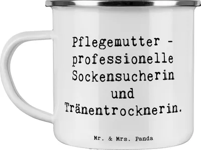 Produktbild von Mr. & Mrs. Panda Pott Spruch Pflegemutter Heldin - Weiß - Geschenk, becher emaille, Alltagsheldin, herzerwärmende Sprüche, Pflegefamilie, Trost, Haferl, handgemacht