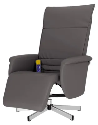 Produktbild von Massagesessel mit verstellbarer Rückenlehne und Fußteil, drehbar, Relaxsessel mit Vibrationsfunktion, Liegesessel aus Kunstleder in Grau