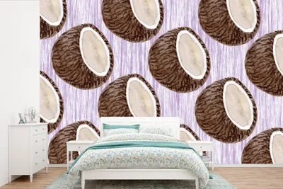 Produktbild von MuchoWow® Fototapete für Wohnzimmer oder Schlafzimmer Wandtapete Vinyl Motivtapete Kokosnuss - Lila - Muster - 330x220 cm - Fototapeten