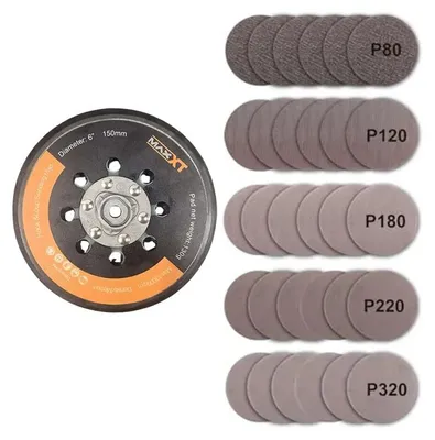 Image de Disques abrasifs de 150 mm, 30 pièces - Papier abrasif rond pour ponceuses excentriques - Céramique - Fixation par velcro - Pour travaux sur le bois