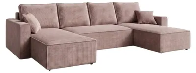 Produktbild von AMBER U Ecksofa U-Form 305x140 cm Cord Schlafsofa Bettkasten Wohnlandschaft links rechts Altrosa / Mauve PetFriendly
