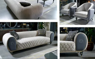 Image de Canapés Design Coussins Canapé Tissu Relax Ensemble Modernes 3+1+1 Places