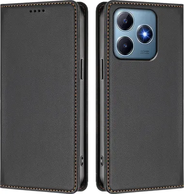 Produktbild von Handyhülle für Realme C63 4G, Kunstleder Klapphülle Stoßfeste Magnetische Hülle mit Ständer Schwarz