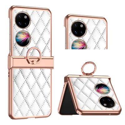 Obrázek produktu pro Pouzdro pro Huawei P50 Pocket galvanizované kožené pouzdro s kroužkovým držákem a ochranou pantu Bílý