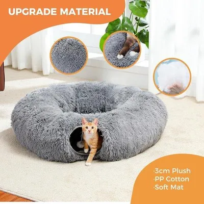 Produktbild von Famanu Katzen-Tunnel 2-in-1 mit Spielball - grau