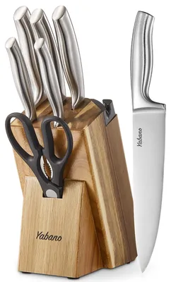 Produktbild von Messerset Küchenmesser Messerblock - 7-teilig - Edelstahl - Mit Messerschärfer - Mit Schere