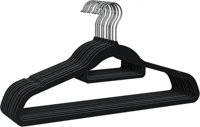 Produktbild von – Schwarze Samtkleiderbügel, 360°-Haken, Kleiderkerben, rutschfest, für alle Arten von Kleidung geeignet, hergestellt in Spanien