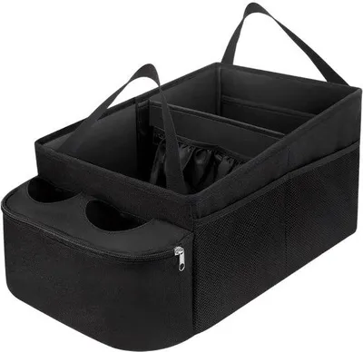 Obrázok produktu pre Skladací organizér do auta Unyqoos® s držiakom na poháre a viacerými priehradkami pre deti
