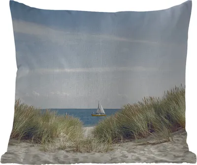Produktbild von MuchoWow® Outdoor Kissen - Nordsee - Dünen - Boot - 40x40 cm - Wetterfest - Lounge Kissen - Kopfkissen - Interieur - Polster mit Bild