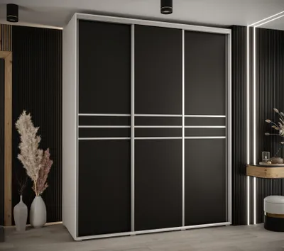 Produktbild von Kleiderschrank YVONA 10 - 200/60 cm, weiß/schwarz/silber