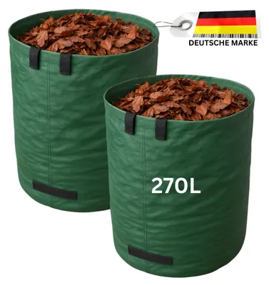 Produktbild von FAMEX Gartenabfallsack Set - 272 L - 2-tlg., Offenbleibend und Selbststehend durch Verstärkungsring, 4 Griffe