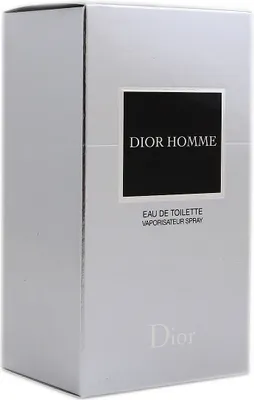 A silver box of Dior Homme Eau de Toilette.
