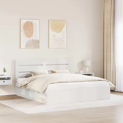 Produktbild von （Robust Möbel） Bettrahmen mit Kopfteil Weiß 200 x 200cm Massives Kiefernholz - CL472705 - Klassische BettenJugendbett Tagesbett