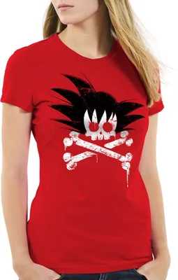 Produktbild von style3 Goku Skull Damen T-Shirt songoku dragon z super saiyan turtle ball, Farbe:Rot, Größe:M