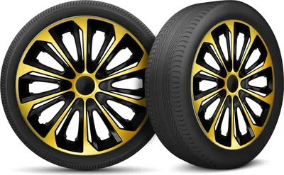 Produktbild von Auto Radkappen Radzierblenden 4er Set passend für alle Stahlfelgen - einstellbarer Sicherungsring - 15 Zoll - Schwarz Gold