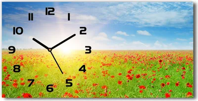 Produktbild von Wanduhr aus Glas – 60x30 cm - Glasbild - Glasuhr - Gehärtetes Glas - schwarze-zeiger - Mohnfeld