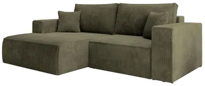 Produktbild von Selsey Farese Mini – Ecksofa mit Cordbezug, Schlaffunktion und Stauraum, Olivgrün, links