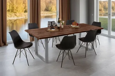 Produktbild von Esstisch Baumkante Holz-Optik Nussbaum 220 x 100 U-Gestell silber JOSY