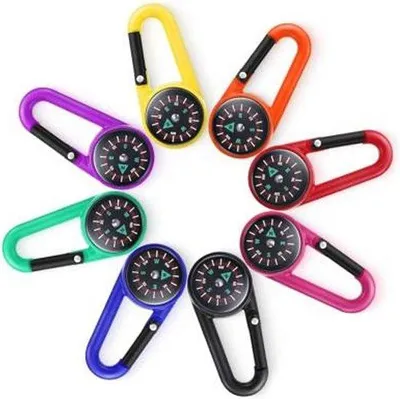 Productafbeelding van Famanu Karabiners met mini-kompas - 8 stuks, klein, draagbaar, geschikt voor kamperen en wandelen