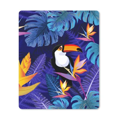 Produktbild von MuchoWow® Mauspad Mousepad Dschungel - Tukan - Blumen - Pflanzen - Kinder - Lila - Tiere 30x40 cm - Mousepads - Maus Mat - Pad - Mausunterlage - Mausmatten