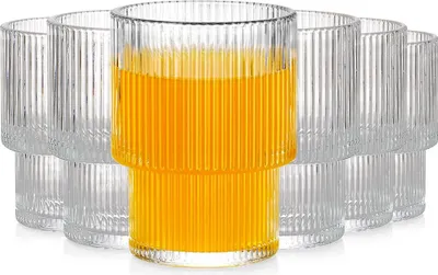 Obrázek produktu pro Vilde | Sada sklenic na pití - 190 ml - 6 kusů - Transparentní - Rýhované sklo - Lze mýt v myčce nádobí