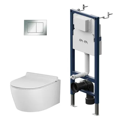 Produktbild von Vorwandelement AM.PM II12709 inkl. Drückerplatte II90251 + Wand WC AM.PM CXB1700SC ohne Spülrand + WC-Sitz mit Soft-Close-Absenkautomatik
