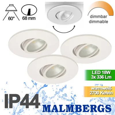 Produktbild von 3er Set LED Einbaustrahler dimmbar weiß schwenkbar 18W IP44