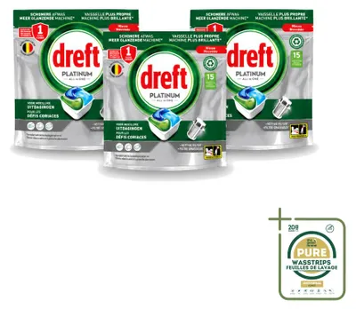 Produktbild von 3 x Dreft Platinum All-in-One Spülmaschinencaps - Vorratspackung - 3 Stücke