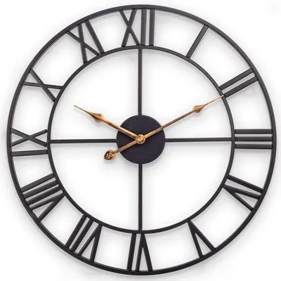 Zdjęcie produktu dla Duży przemysłowy zegar ścienny, 60 cm, elegancki metalowy zegar z cyframi rzymskimi, zegar ścienny w stylu retro do salonu, kuchni, sypialni, biura, domu w stylu rustykalnym