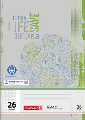 Produktbild von BRUNNEN Schulheft A4 Lineatur 26 32 Blatt Recyclingpapier