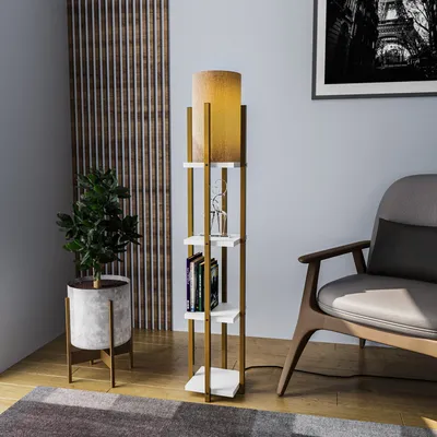 Produktbild von Opviq, Shelf Lamp - 8120, Stehlampe, METALLKÖRPER, Gold, 25 x 25 x 130 cm