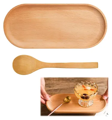 Image de Plateau ovale en bois avec cuillère - 23 x 10 cm décoration